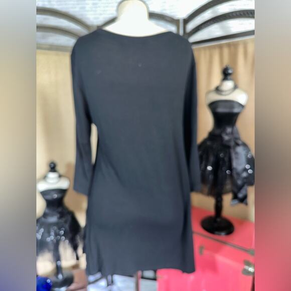 Origami Black Spandex Polyester Cotton Dress Lace Hemline Size Small - Picture 8 of 12